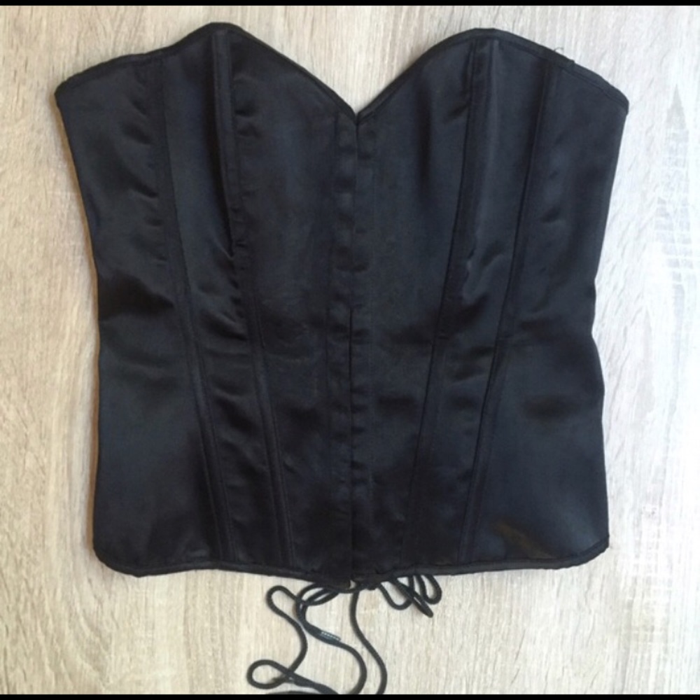 Fredrick’s of Hollywood Black Satin Lace Up Corset